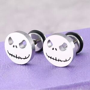 Skull Wth Stitched Mouth Silver Earrings Men Punk Biker Halloween